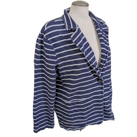 Old Navy Womens Knit Blazer Plus XXL Preppy Nautical Coastal Striped Breton Gray - Picture 2 of 7